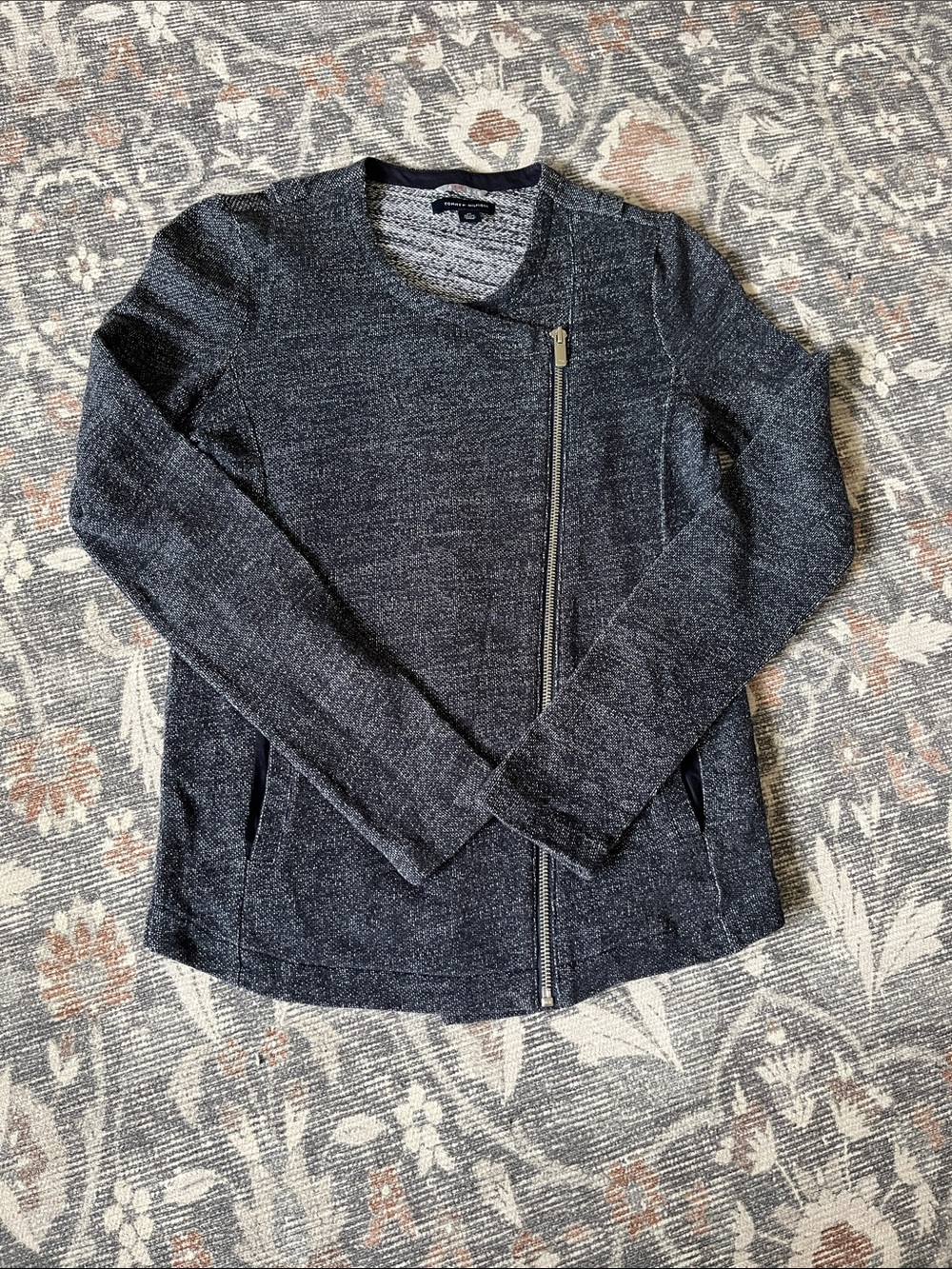 Tommy Hilfiger Tweed Navy Asymmetrical Zip Cardigan